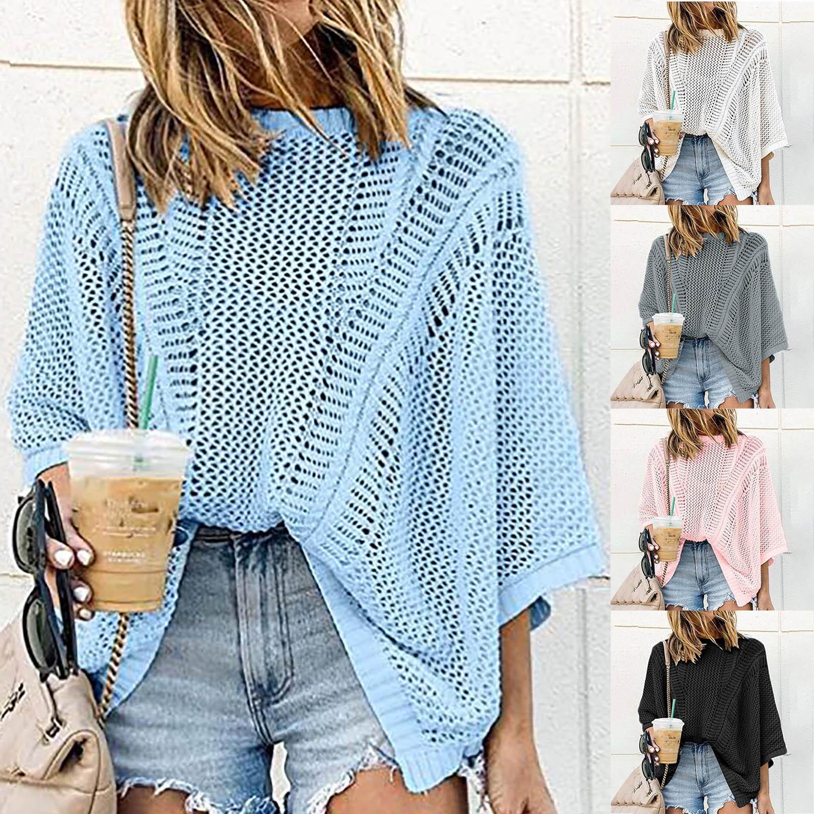 

Женский свитер с круглым вырезом и полыми рукавами, однотонный свитер, нижняя рубашка