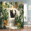 Nordic Minimalist Plant And Cat Shower Curtain, Cartoon Bathroom Decorative Shower Curtain, Waterproof Shower Curtain With Hooks