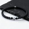 Gallstone Cross Beaded Bracelet for Men Boys,4mm Red Pine Stone Black Onyx Elastic Wristband,Simple Stackable Jewelry