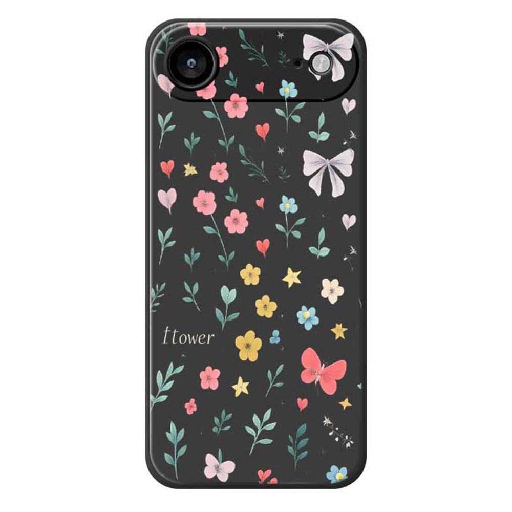 

For iPhone 17 Air Case Floral Bow Pattern Printing Straight Edge TPU Phone Back Cover Black