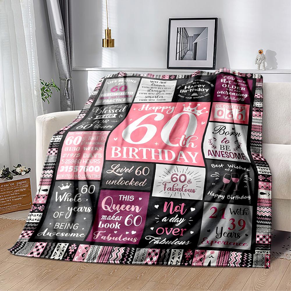 1pz Coperta Celebrazione Felice 60° Compleanno Morbida e Calda per Divano Ufficio Campeggio Viaggio Soggiorno Ottimo Regalo per Amici e Famiglia Confortevole