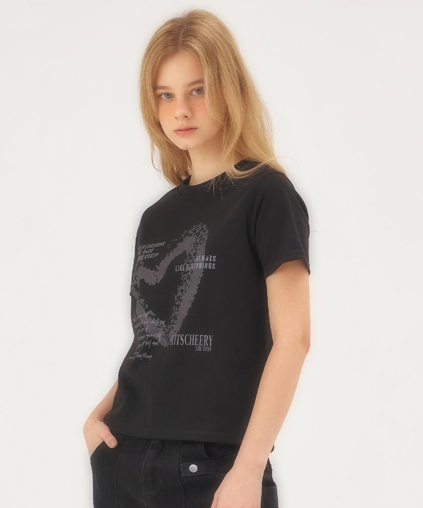 Kichieoli Leaf Heart W T-Shirt (Black)