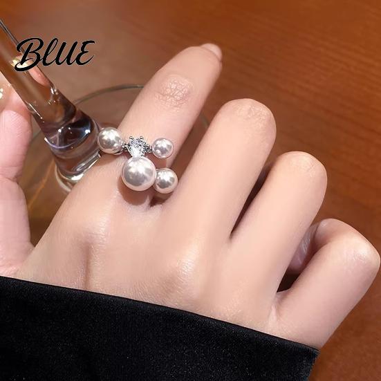 Women Fashion Ring French Style Adjustable Opening Finger Faux Pearl