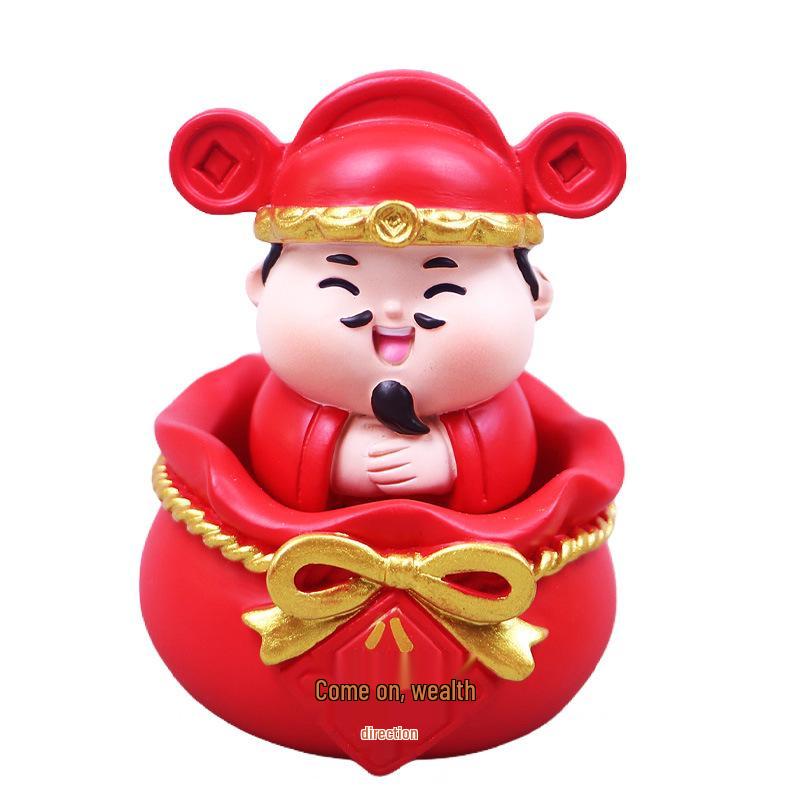 Mini Fortune God Bouncing Head Figurine for Car Dashboard Decoration