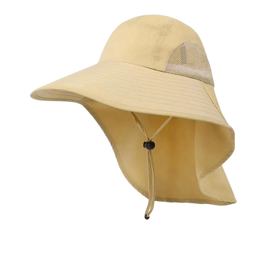 Men's Outdoor Sun Protection Hat Wide Brim Fishing Hat Travel Hat with Neck Flap and Adjustable Chin Strap Breathable Mesh Panels