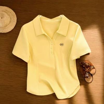 T-shirt Estiva da Donna in Cotone Oversize a Collo Polo Manica Corta Top Comodo a Vestibilità Ampia