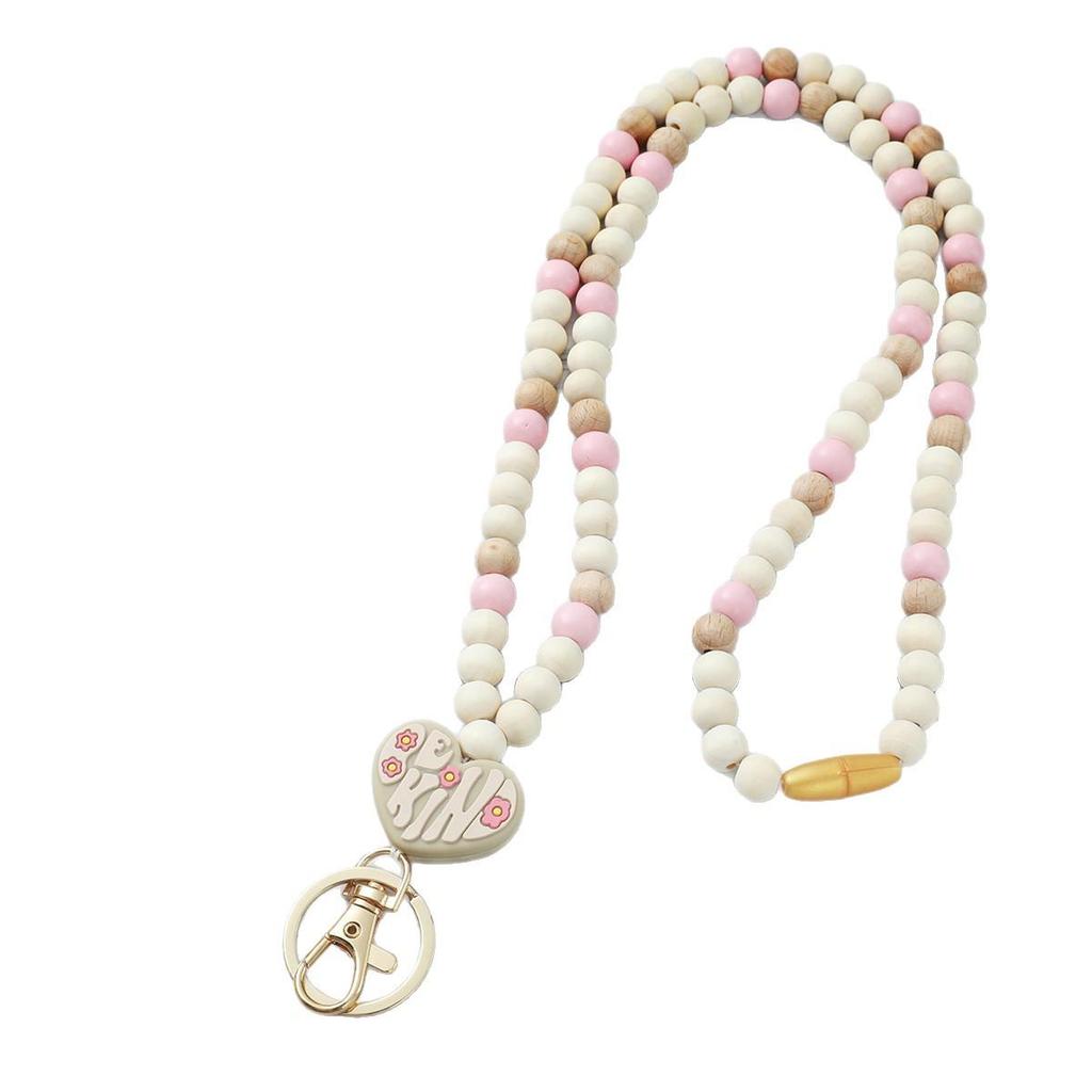 Heart Tassel Silicone & Wooden Bead Keychain Lanyard Necklace
