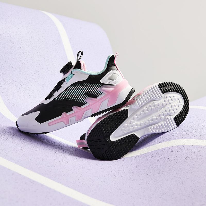 Anta Kids Synthetic Leather Fabric Trendy Lightweight Shock Absorbing Low Top Running Shoes Kids Sneaker Black White A22435532N-3