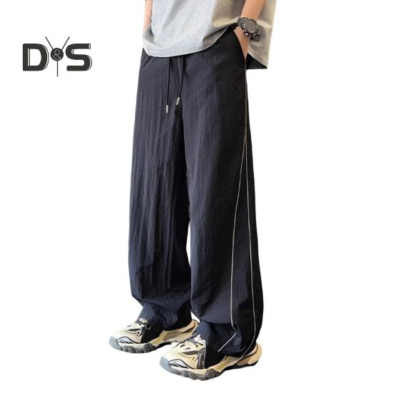 

Мужские быстросохнущие мешковатые брюки с завязками на талии, свободные брюки, легкие повседневные брюки с боковыми линиями, украшения для уличного отдыха M чёрный