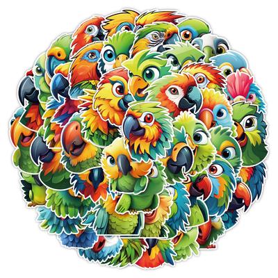 50 Colored Parrot Doodle Stickers Luggage Skateboard Guitar Decorative Stickers Waterproof Creative Children's Stickers