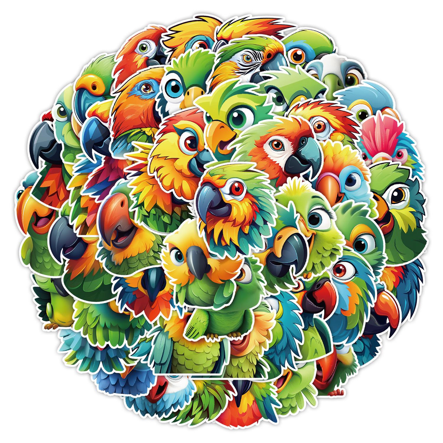 

50 Colored Parrot Doodle Stickers Luggage Skateboard Guitar Decorative Stickers Waterproof Creative Children s Stickers