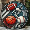 Vintage Round Metal Wall Art 7.8 Inch Sports Aluminum Sign Football Basketball Baseball Decor for Home Bar Rustic Weatherproof Plaque