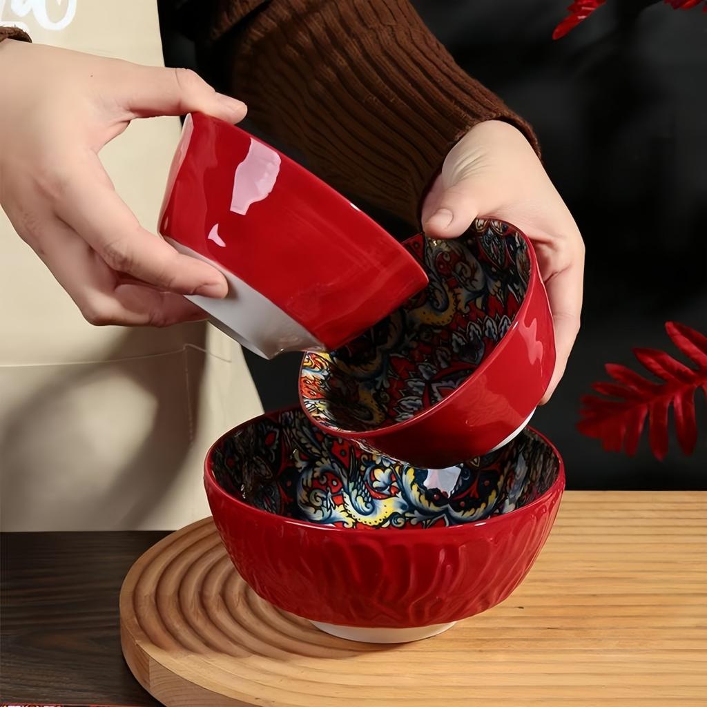 Bohemian ceramic dishes and cutlery 8-piece set household good-looking rice bowl double-ear soup basin exquisite noodle bowl