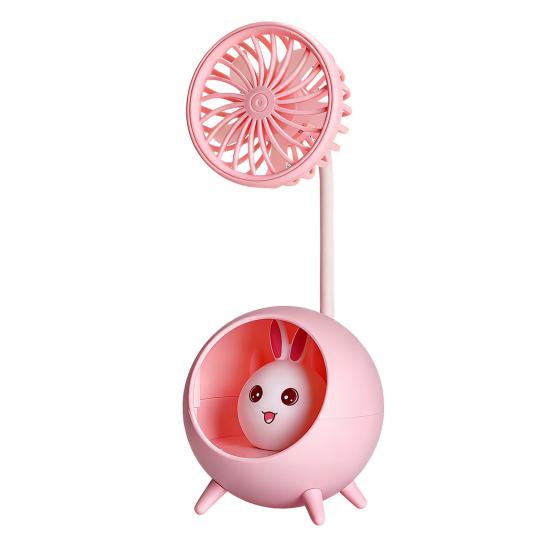 Desk Lamp Small Fan with Adjustable Bendable Pole Stable Base Quiet Motor Cartoon Chick Rabbit Design Dorm Room Fan Light