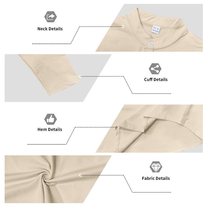 Men Solid Color Long Sleeve Round Neck Button Decor Casual Loose Polo Shirt