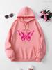 Butterfly and Letter Print Drawstring Hoodie Casual Long Sleeve Kangaroo Pocket Hoodie Women's Clothing Pullover Fashion Y2K