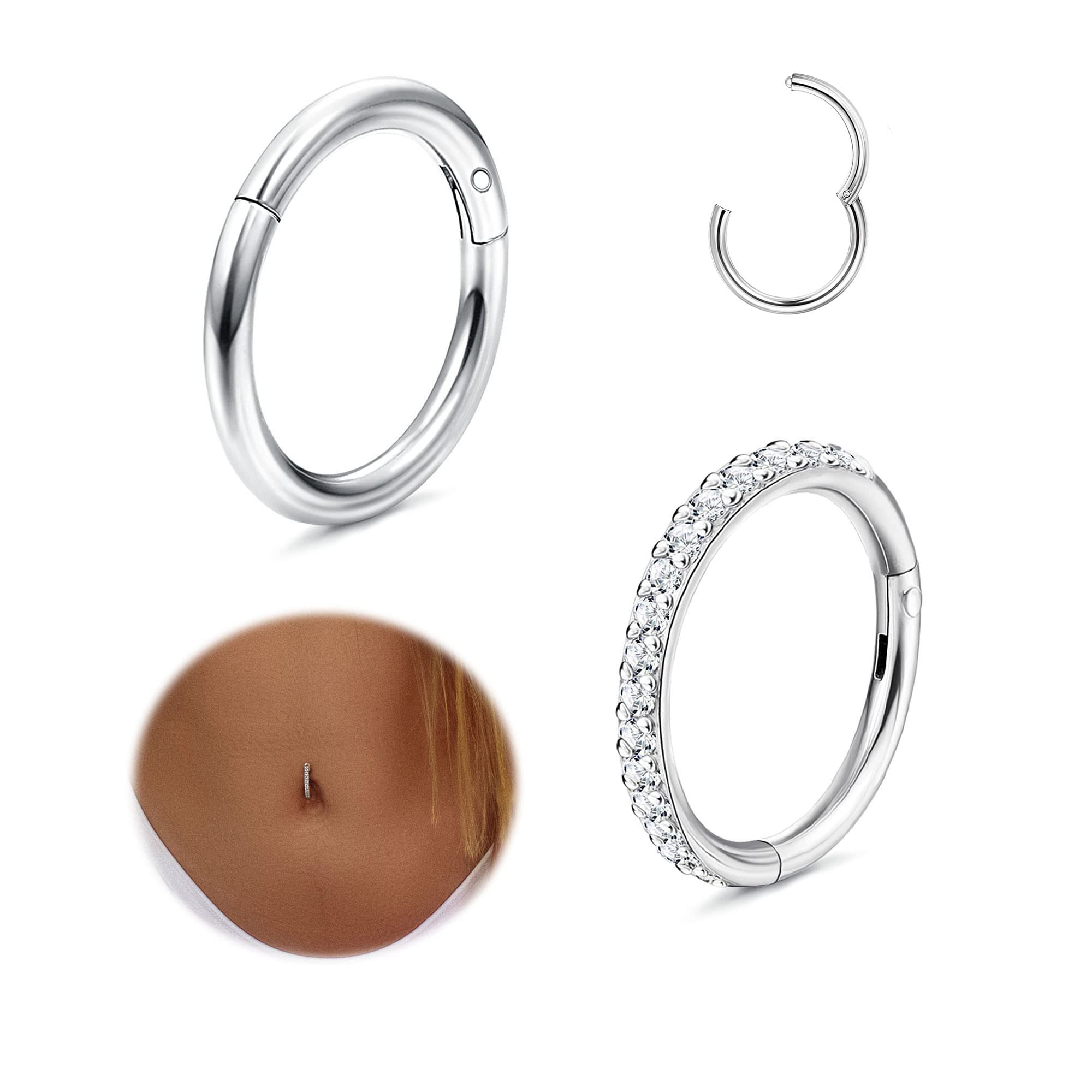

Bobisty 2Pcs Belly Button Rings for Women Surgical Stainless Steel Clicker Belly Rings Hoop CZ Butterfly Navel Piercing Jewelry 14G-10MM&Hoop&Navel & Bell Button Rings&Body