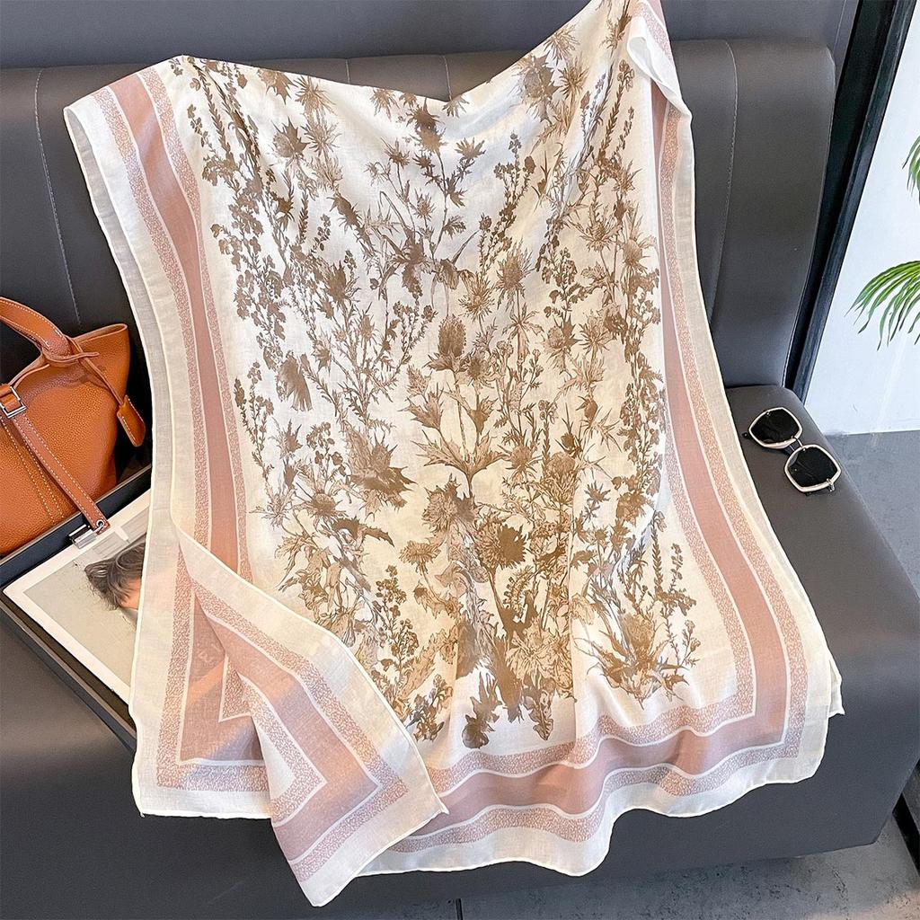 Women Cotton Linen Rose Print Scarf Shawl Hijab Muslim Long Headscarf Scarves Head Wraps Long Female Head Scarf