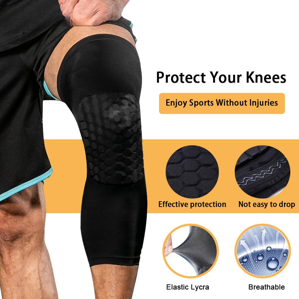1 Stück Atmungsaktives Schweißabsorbierendes Basketball-Kniepolster Wabenförmige Stoßfeste Ellbogenstütze Lange Beinmanschetten Kniebandage Fußball Sport G