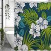 Palm Leaf White Flower Blue Leaf Shower Curtain, Bathroom Decorative Shower Curtain, Waterproof Shower Curtain with Hooks