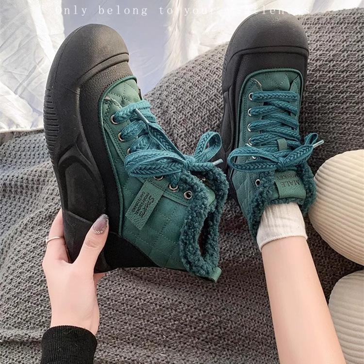 Snow Boots Women's Winter Women's Models Fleece Thickened Warm Thick Soles Heightened Sports Dad Shoes Women's Cotton Shoes 2025