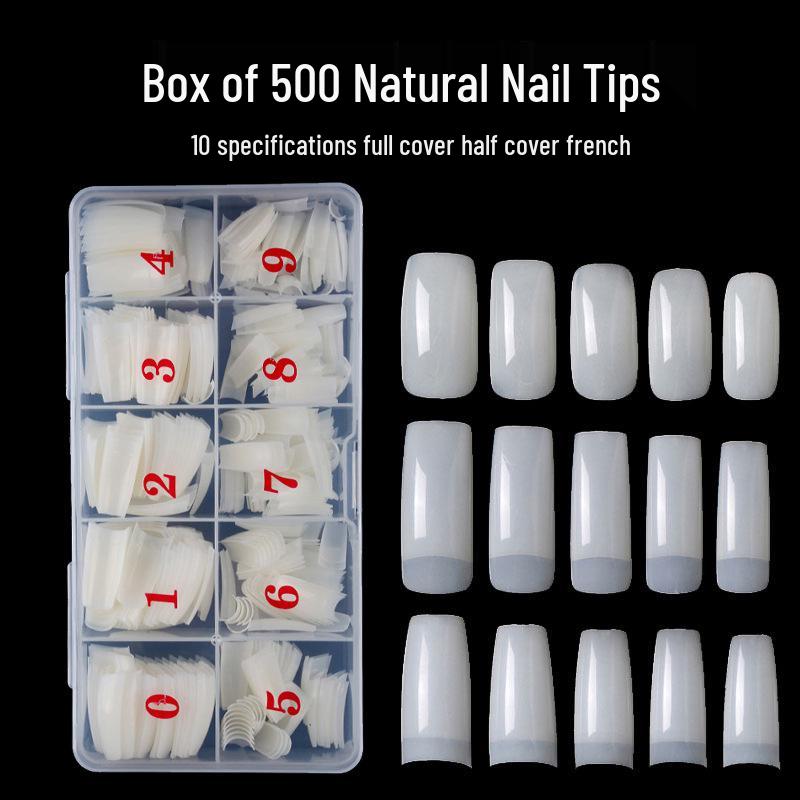 Nail Art Tips Set - 500 Pieces Natural & Transparent Full/Half Cover, French White