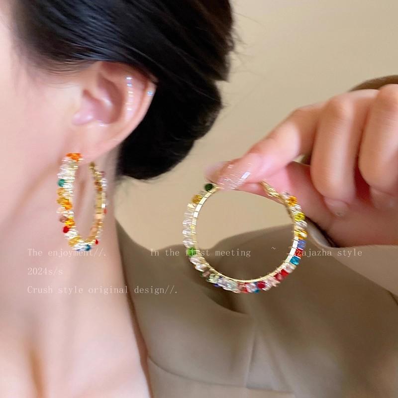 Dopamine Color Zircon Plain Ring Earrings Women's Personality Earrings Temperament Ears