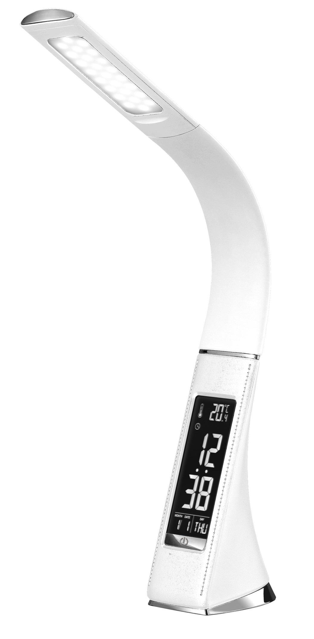 

Zepeal ZEPEAL Digital Display LED Stand Light, White, Leather-Look, Dimmable, Touch Sensor, Flexible Arm, LCD, Calendar, Alarm Function (DLS-H2008-WH)