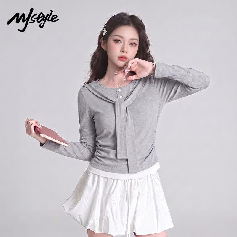 MJ Style Women s Sailor Collar Long Sleeve T-shirt S