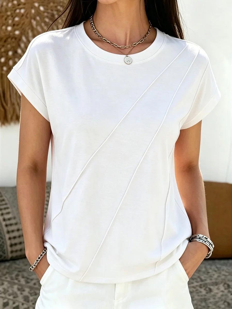 

Women s Casual Round Neck Short Sleeve T-Shirt Loose Solid Color Summer Tee Top S белый