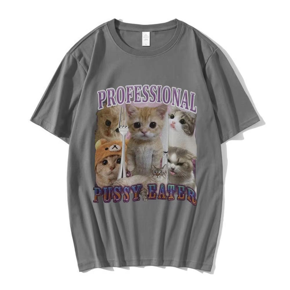 Professioneller Muschiputzer Lustiges Katze Liebhaber T-Shirt Männer Frauen Mode Vintage T-Shirt Baumwolle Lässig Kurzarm Übergroße T-Shirts