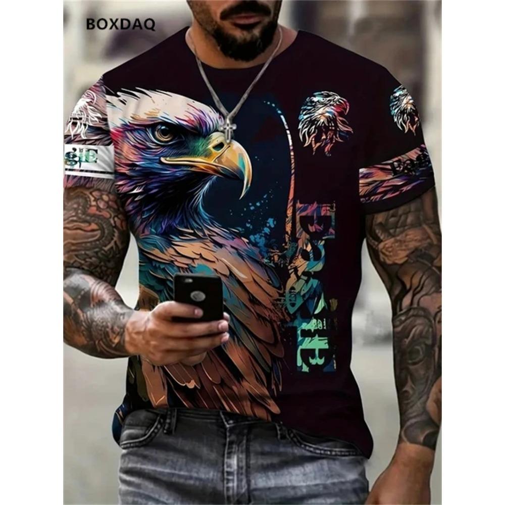 Men's T-shirt Loose Round Neck Casual Top Short Sleeved 3D Animal Printed Street T-shirt Large Breathable T-shirt
