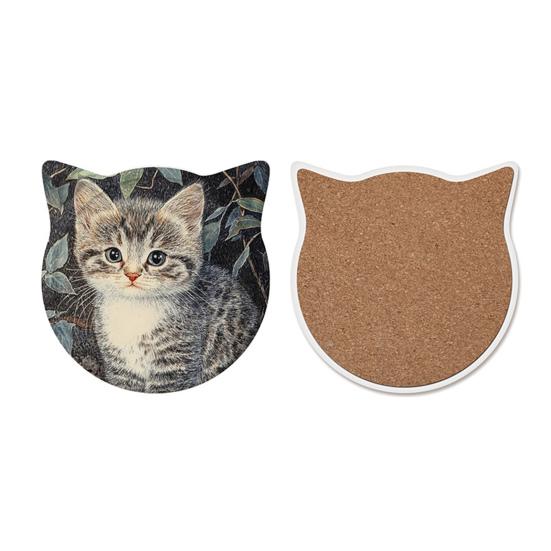 1/6Pcs Cartoon Cat Themed Ceramic Drink Coasters Water Absorbent Fantasy Atmosphere Coasters Home Kitchen Decor