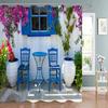 Fence Flowers Shower Curtains Blue Window Nature Floral Plants Scenery Modern Garden Wall Hanging Home Bathroom Decor With Hooks