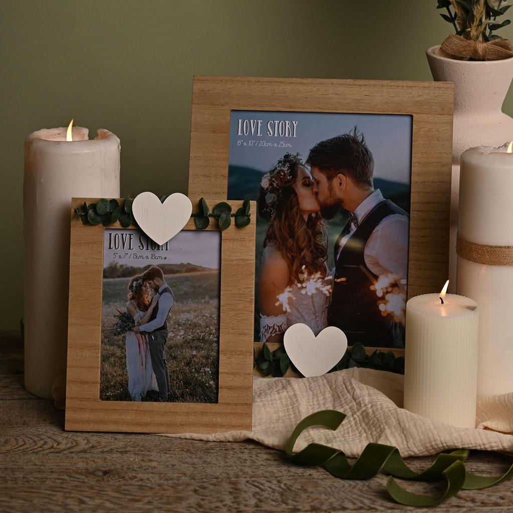 Love Story Rustic Frame with Heart and Leaves - 8 x 10
