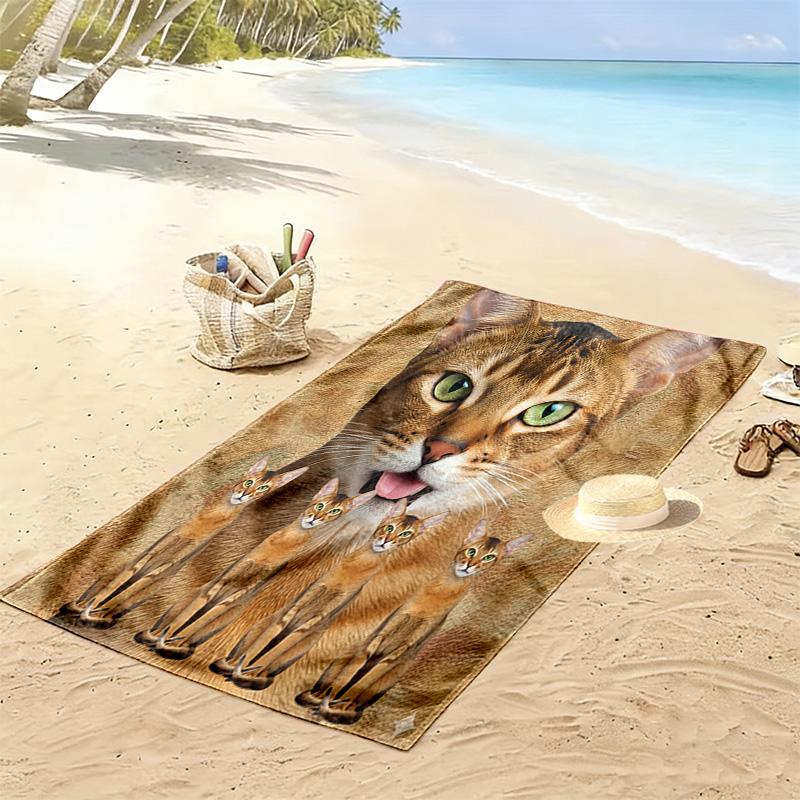 Abysinnia Cat Print Beach Towel, Large Soft Quick Dry Towel for Beach Camping Swimming