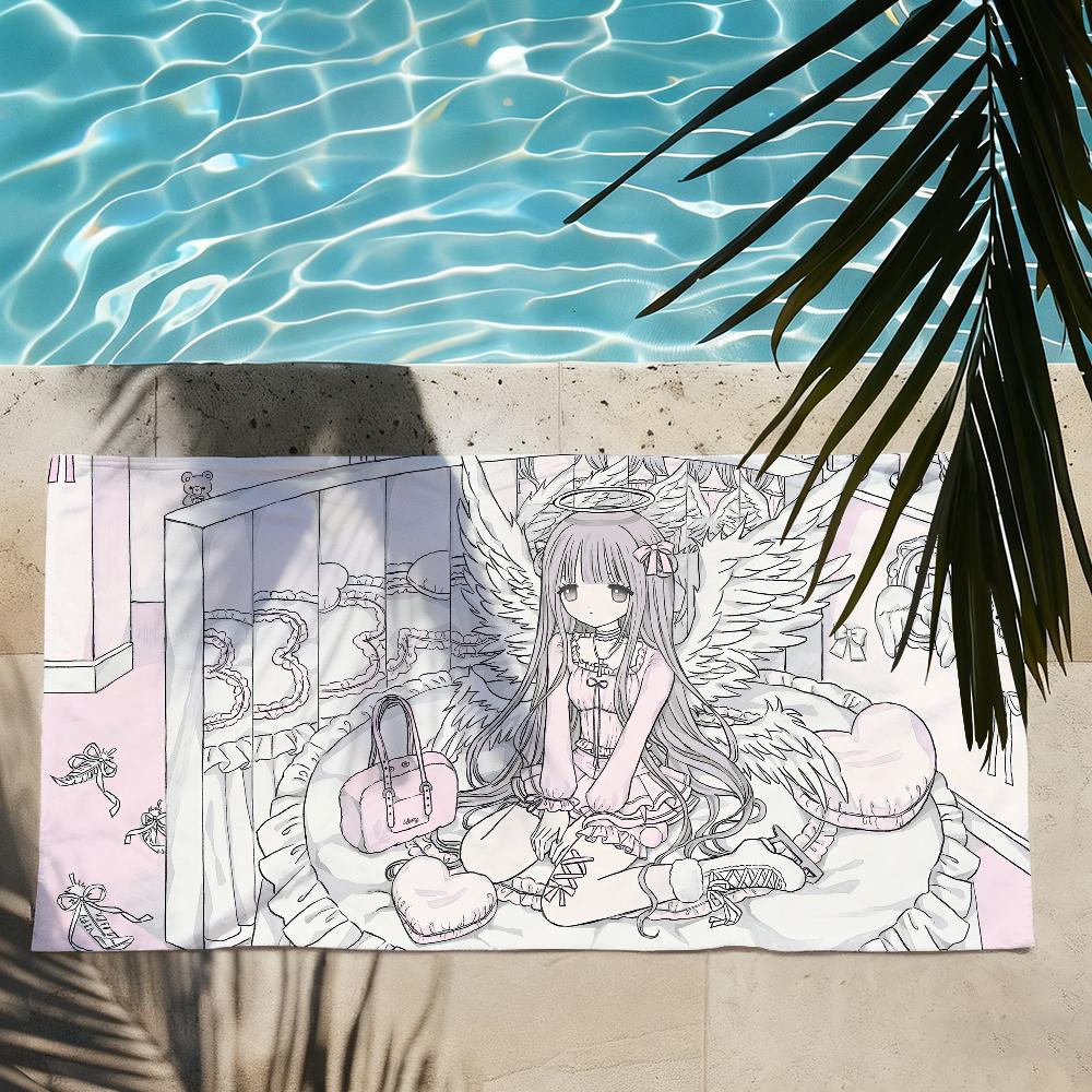 Anime Angel Girls Kawaii Towel Quick Dry Absorbent Beach Towel for Sports, Fitness, Swimming and Outdoor Activities
