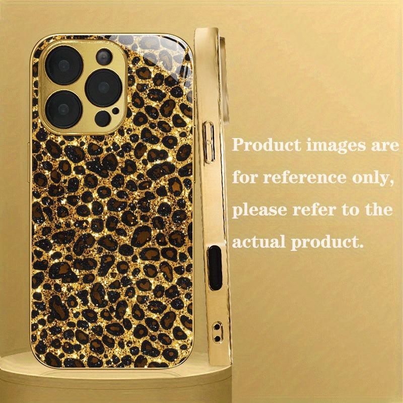 Shining Leopard Print Gold Metallic Paint Tempered Glass Phone Case For iPhone 17 16 15 14 13 12 11 Pro Max Plus 17Air 16E Cover