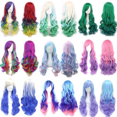 Peluca Sintética Ombre Arcoíris Cosplay Soowee con Flequillo Rojo Amarillo Morado Verde Azul Pelucas para Mujeres Negras
