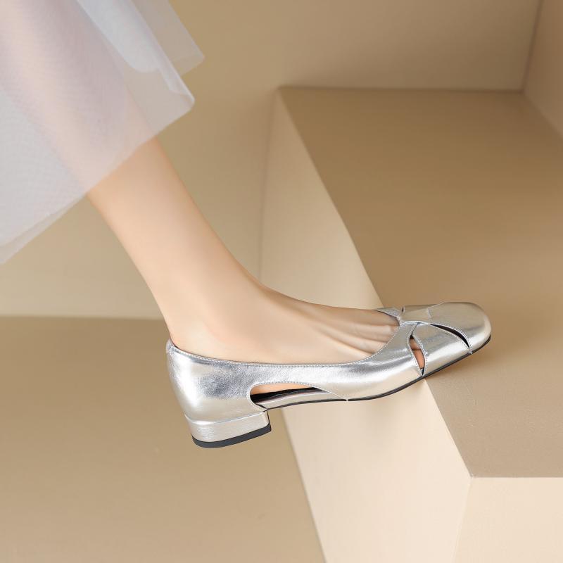 French elegant gold silver single shoes women's low heel non-slip square head spring and summer 2025 new casual versatile women's shoes