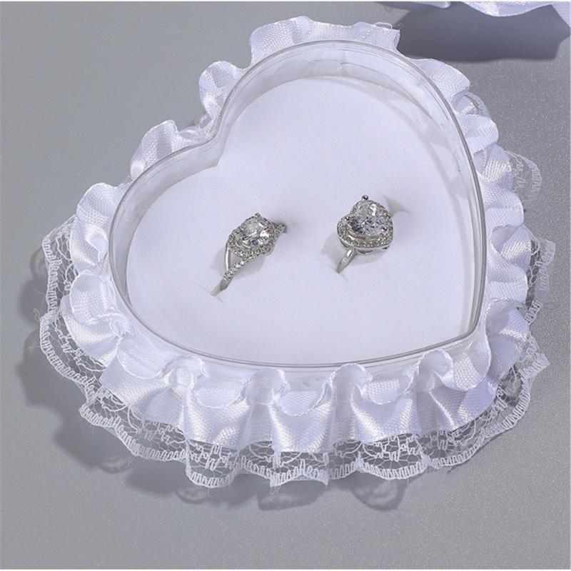 Wedding Rings Holder With Pearls Decors Soft Padding Bride Rings Box For Bridal Essential Ceremony Rings Organizer Case