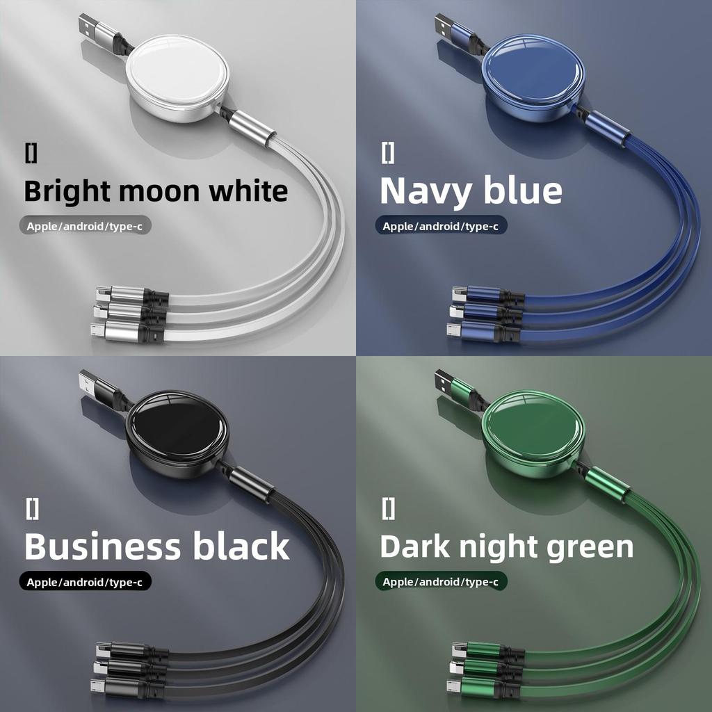 Universal 100w Fast Charging Data Cable With Threeinone Connectors For Huawei Apple Android Devices
