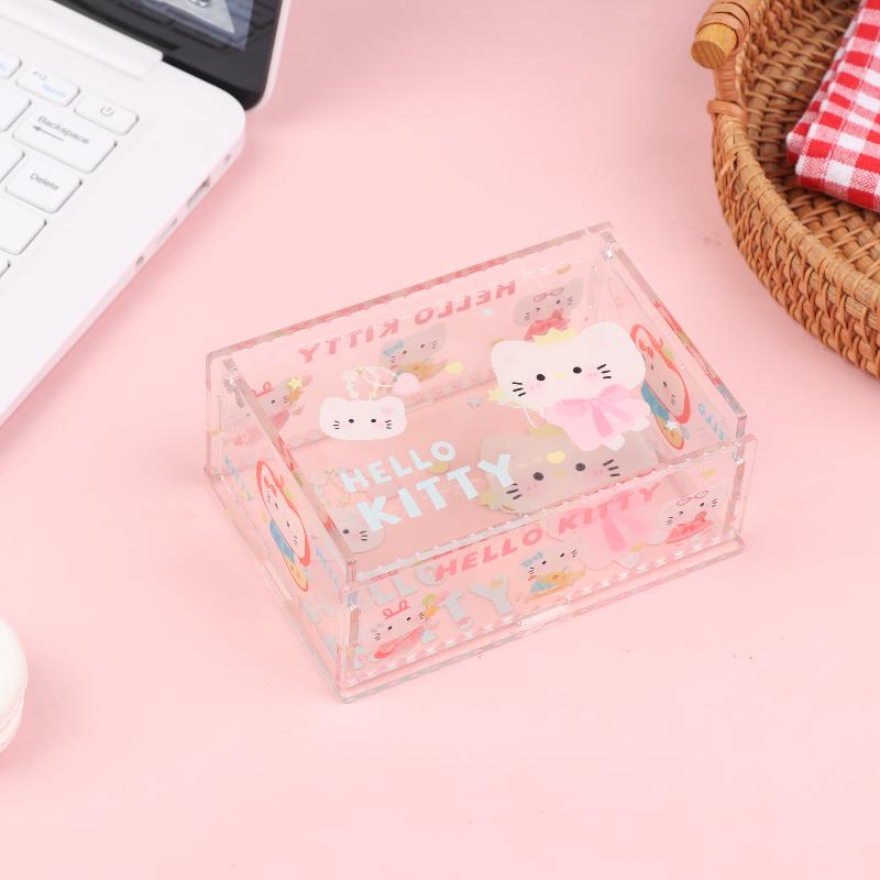 Hello Kitty Storage Box Cute Acrylic Flip Desktop Storage Box Dust-Proof Ornaments Removable Home Decora