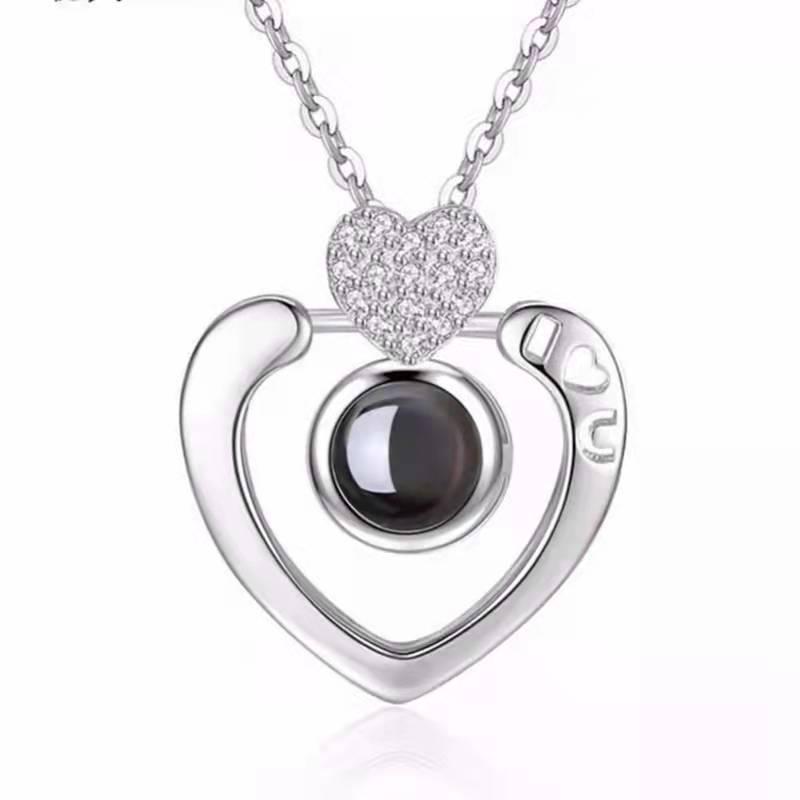 Douyin-Style Women's Necklace: 'One Deer Has You', 100 Languages "I Love You" Projection Pendant, Qixi Festival Gift