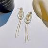Super fairy temperament fringed pearl earrings women, retro Hong Kong style long fringed earrings Internet celebrity earrings