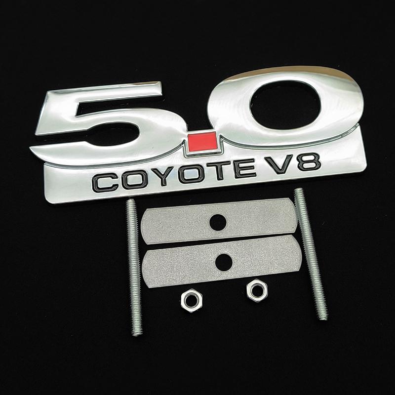 BLFE6 3D Metal Car Sticker Logo 5.0 COYOTE V8 Grille Front Badge Rear Trunk Emblem Decals For Ford Mustang GT Falcon Torino Fairlane