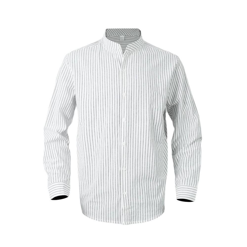 Men’s Striped Long-Sleeved Shirt: Spring/Autumn Casual Business Linen Shirt