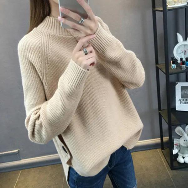 Half Turtleneck Pullover Sweater Women's Short Kniterwear Autumn Winter Long Loose Bottoming Shirts