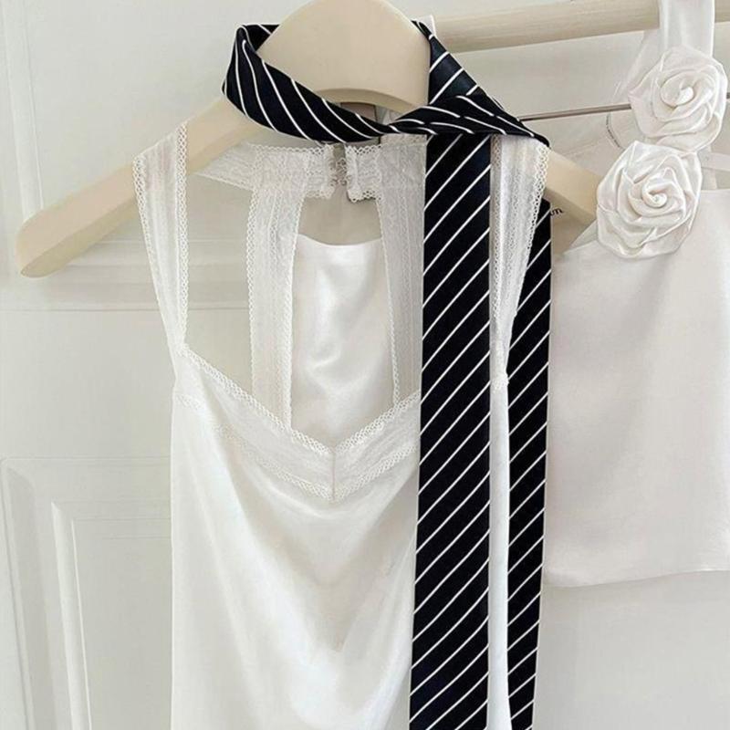 2000s Striped Skinny Necktie Classical Narrow Design Multiuse Tie Waistband Nylon Fashion Accessory For Women Men Unisex