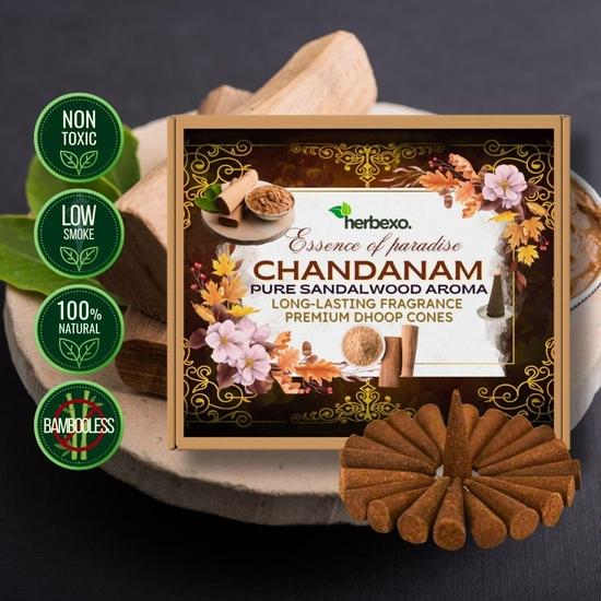 Herbexo Čisté santalové dřevo (Chandan) Attar Dhoop tyčinky | Dlouhotrvající majestátní vůně Ittaru | 100% přírodní, bez uhlíku